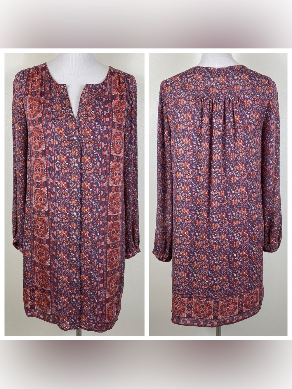 Joie Fianna Silk Bohemian Mini Shift Dress in Terracotta Rose, Size M - Picture 2 of 8